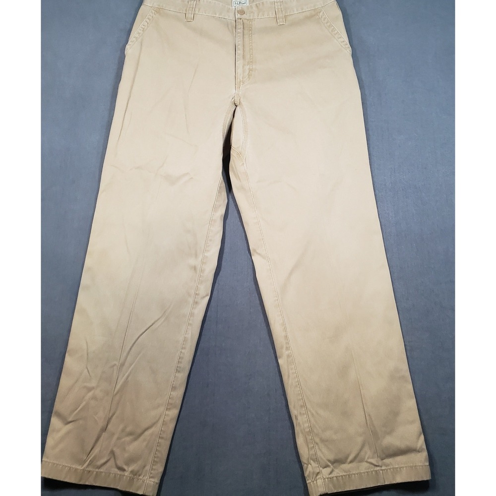 L.L. Bean Chino Pants Mens 40x34 Khaki Tan Cotton Twill Straight Leg Trousers